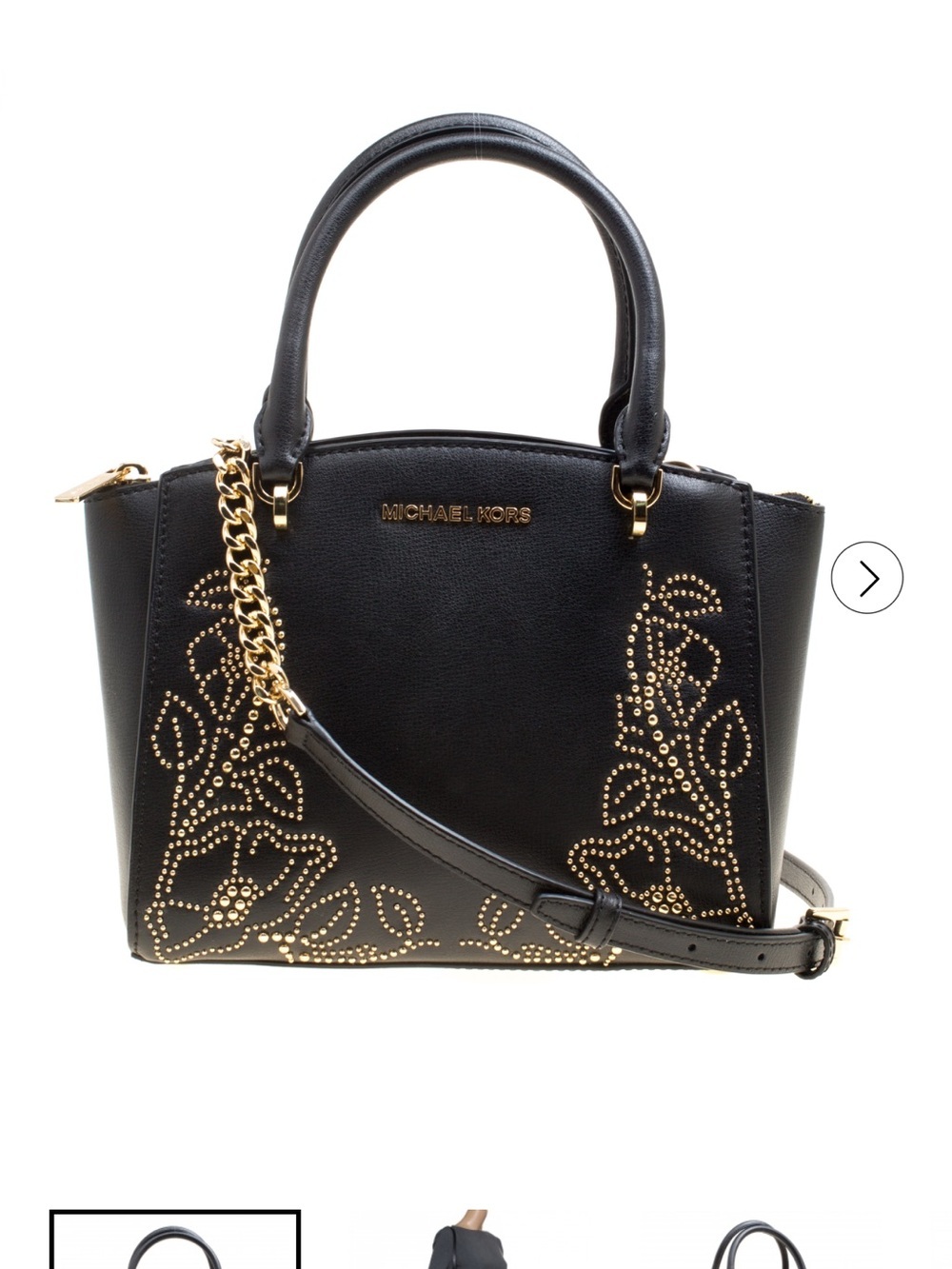 Michael Kors Black Satchel with Gold Stud Floral Detail